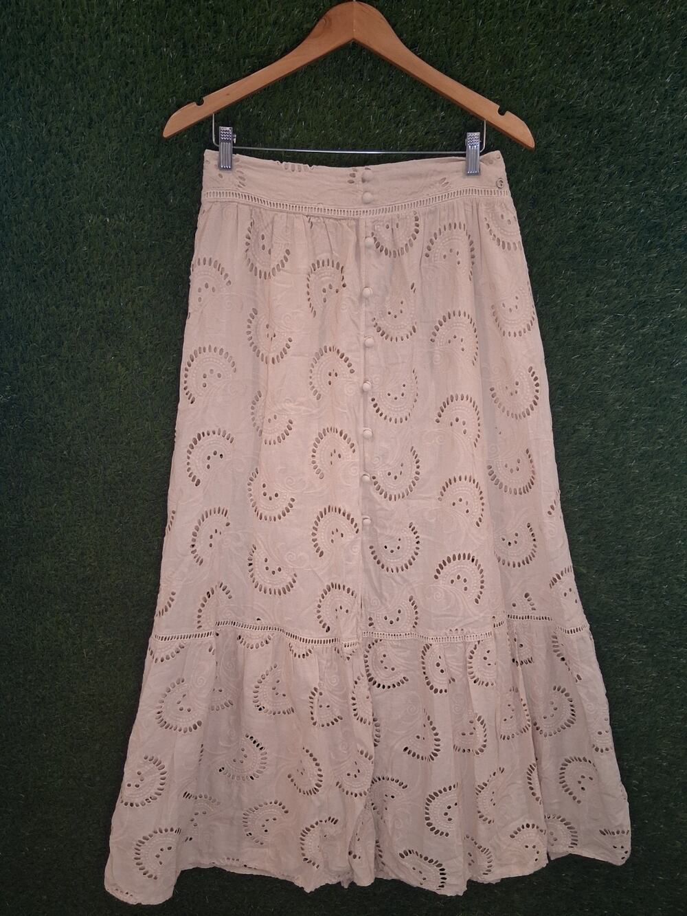 GUESS Los Angeles Smeralda Eyelet Embroidered Maxi Skirt - Made in Italy